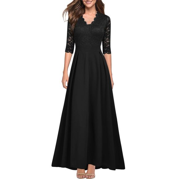 V Neck Lace Vintage Long Dress, SMALL, 8H-158D001 - Picture 1 of 2